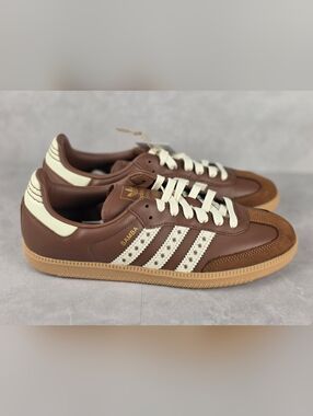 adidas Samba Brown Leather Sneakers with White Stripes